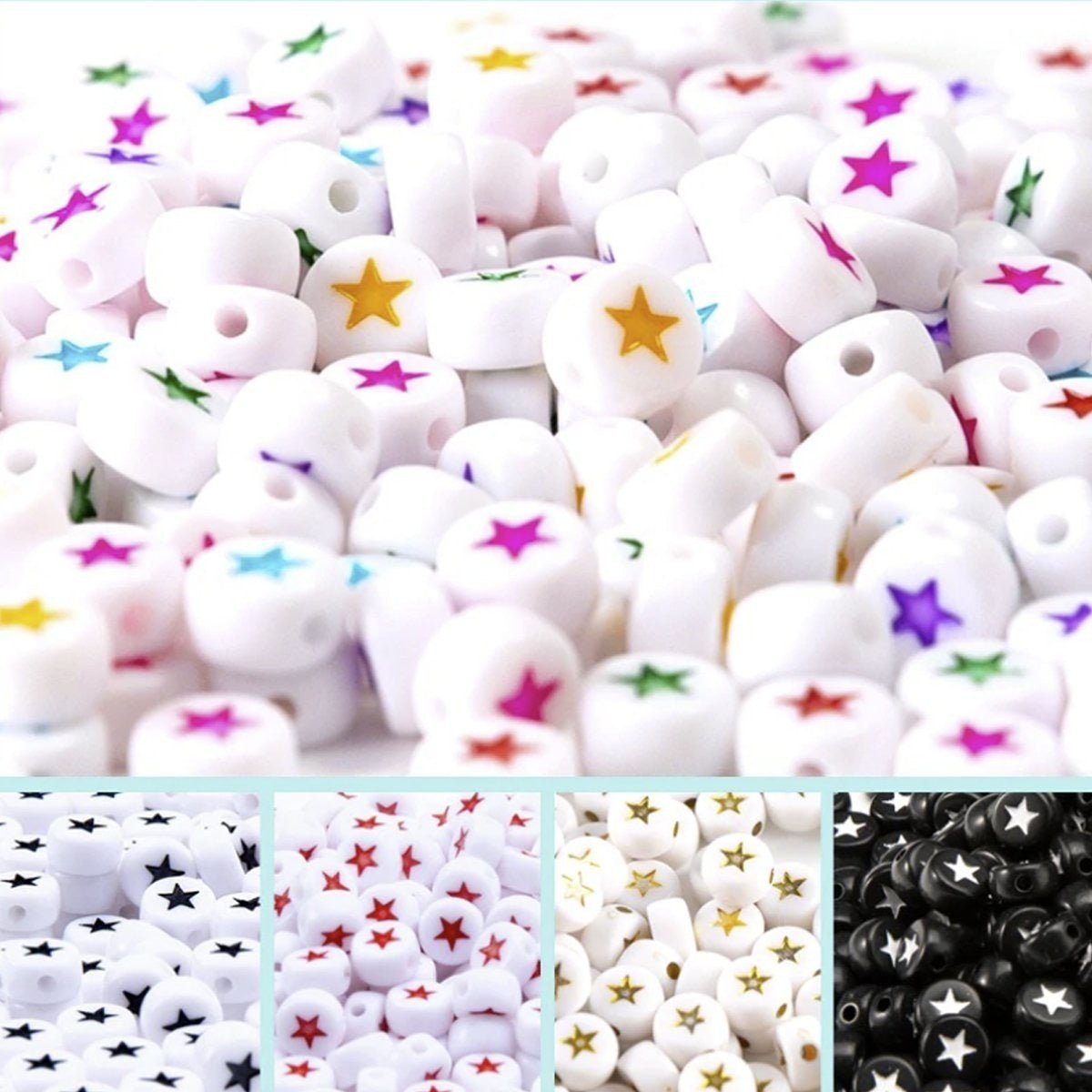 100pcs Star Pattern Beads for Jewellery Making 4mmx7mm Acrylic Craft - Black on White - Asia Sell