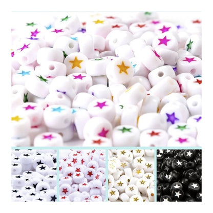 100pcs Star Pattern Beads for Jewellery Making 4mmx7mm Acrylic Craft - Black on White - Asia Sell