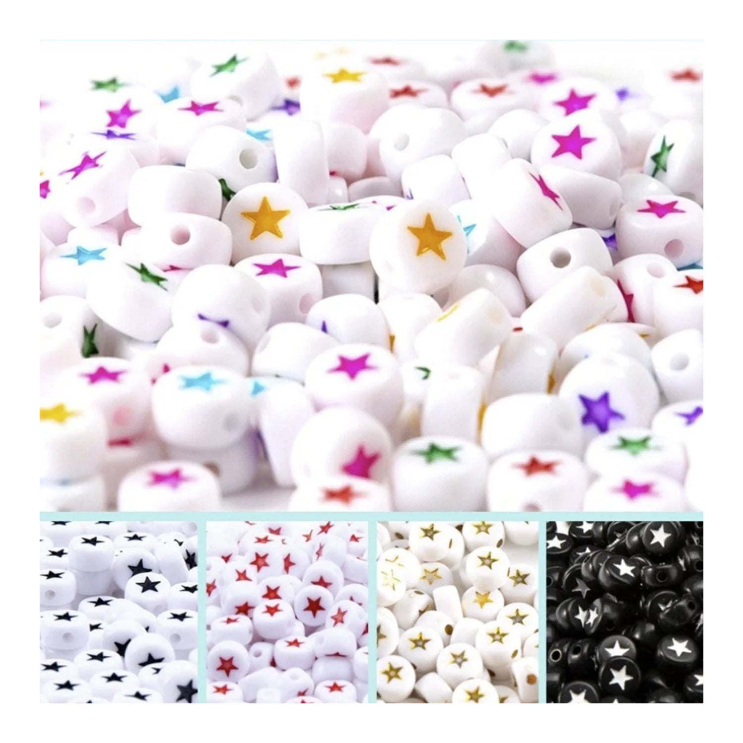100pcs Star Pattern Beads for Jewellery Making 4mmx7mm Acrylic Craft - Black on White - Asia Sell