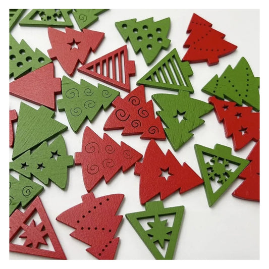 100pcs Wooden Scrapbook 28x27mm Christmas Tree Shape Children's Painted Diy Home Decoration Crafts - - Asia Sell