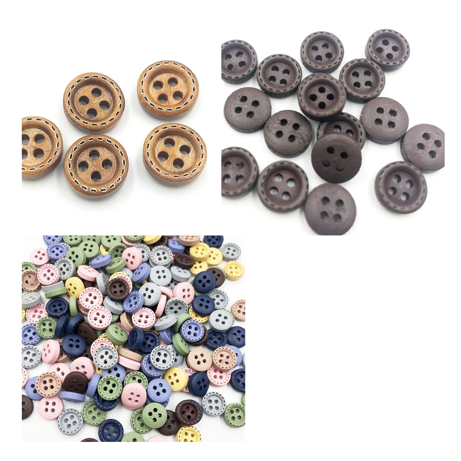 100pcs 9mm Round Dotted Line Wood Buttons Handwork Sewing Scrapbooking Clothing Crafts Gift Card DIY Handmade