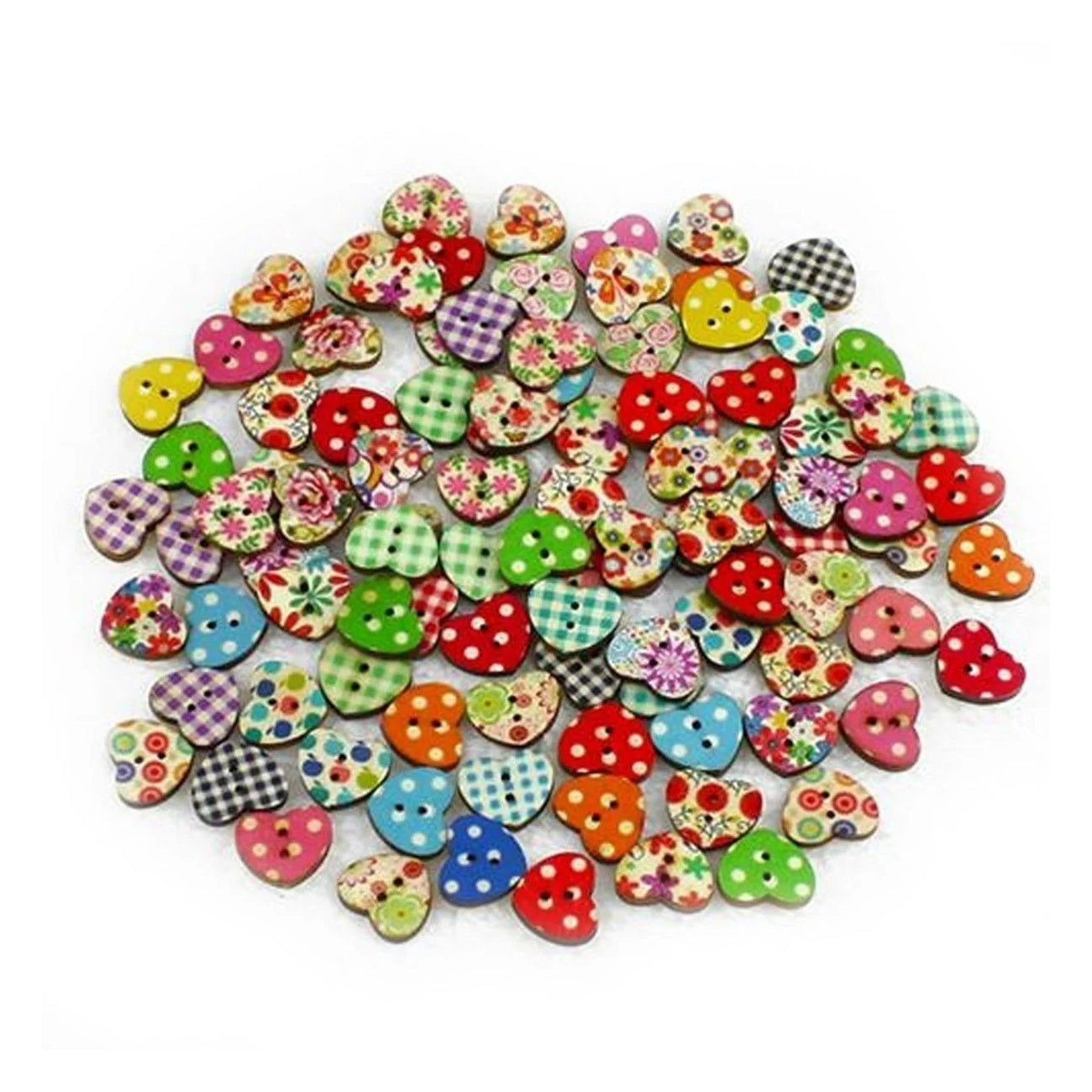 Assorted colorful wooden buttons on a white background