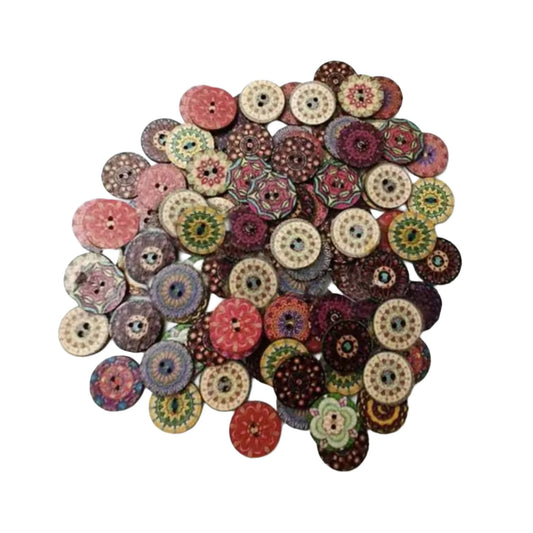 100pcs Round Two-Holes Vintage Buttons 15mm For Clothes Decoration Mixed Colour Wooden Buttons