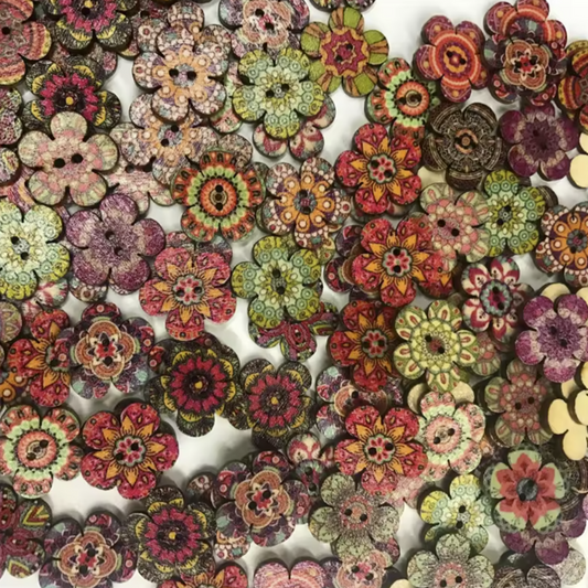 100pcs Flower Shape Wooden Buttons Retro Style 15mm Dark Brown Multicoloured  | Asia Sell