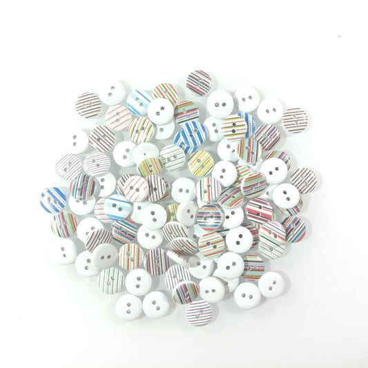 100x 13mm Mixed Striped Wooden Buttons For Clothes Crafts Sewing 2-Hole - - Asia Sell