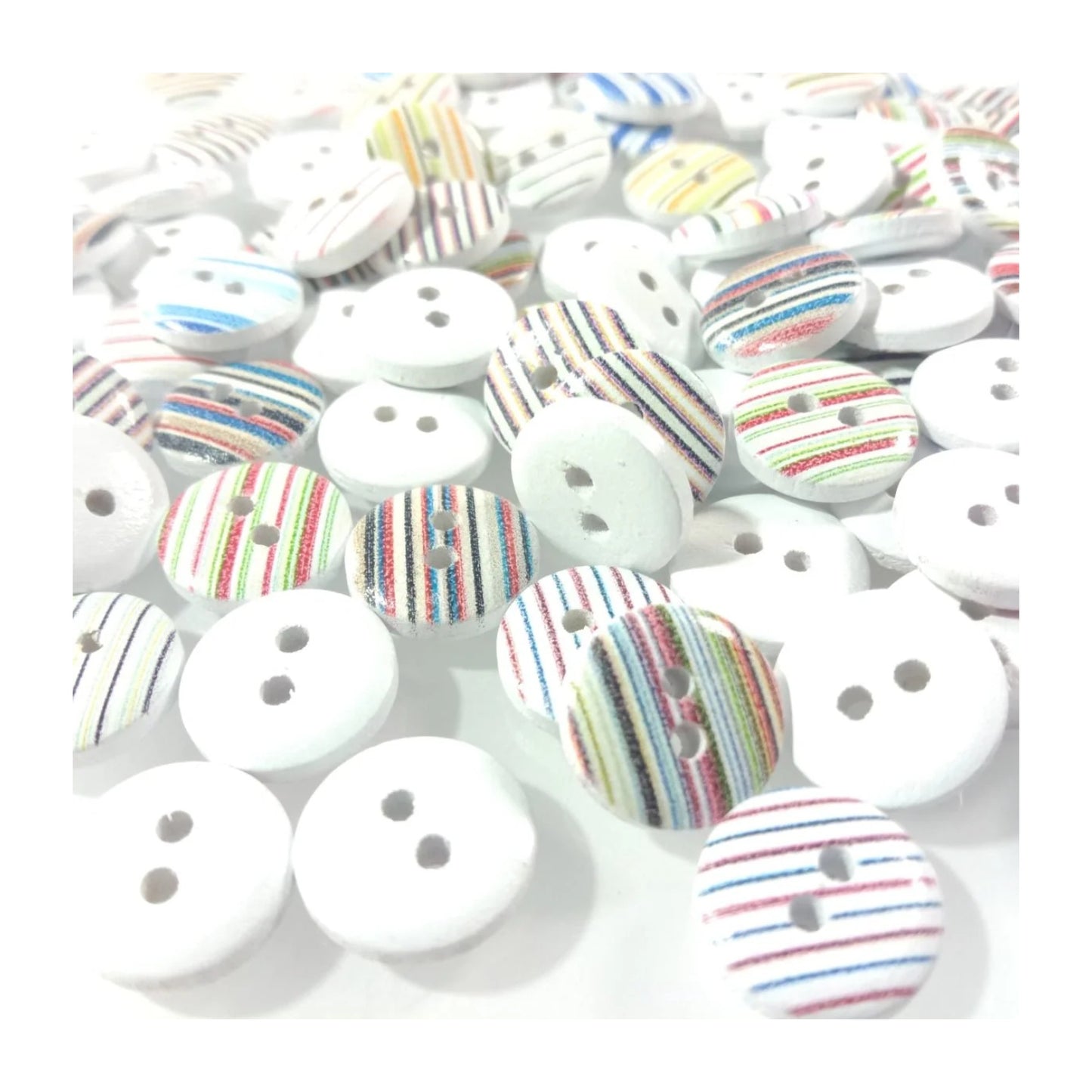 100x 13mm Mixed Striped Wooden Buttons For Clothes Crafts Sewing 2-Hole - - Asia Sell