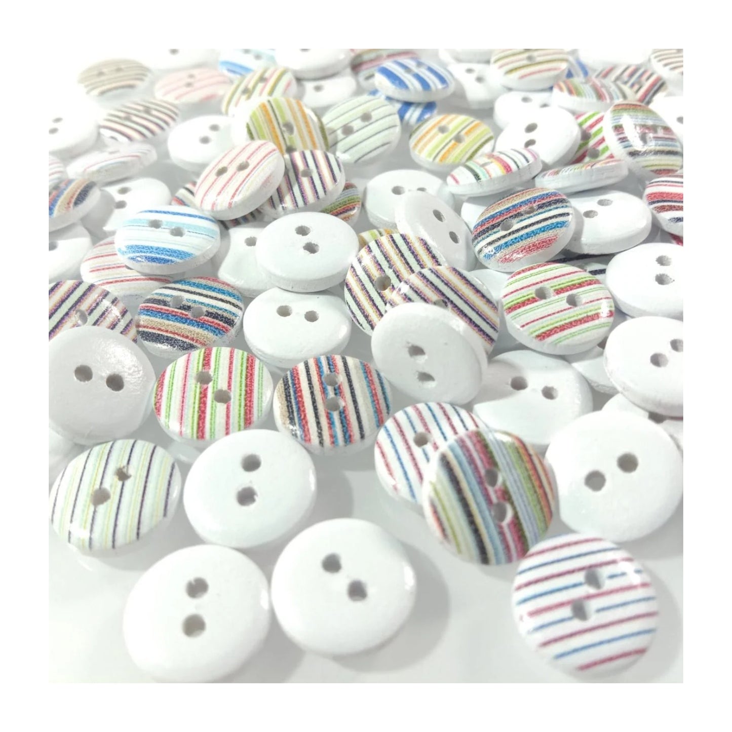 100x 13mm Mixed Striped Wooden Buttons For Clothes Crafts Sewing 2-Hole - - Asia Sell