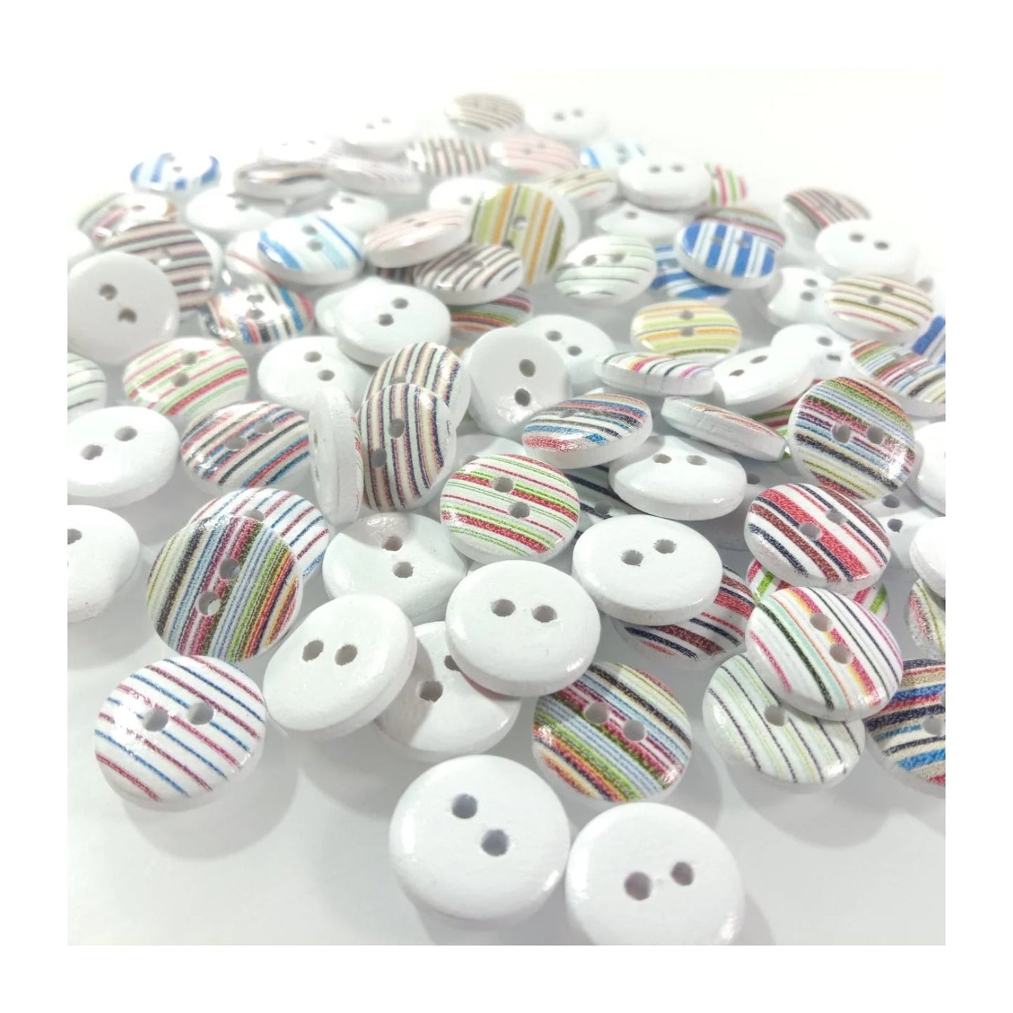 100x 13mm Mixed Striped Wooden Buttons For Clothes Crafts Sewing 2-Hole - - Asia Sell