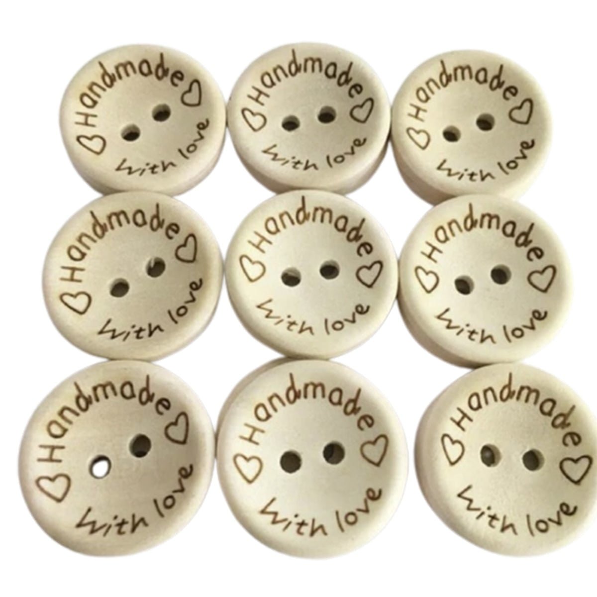 100x 15mm "Handmade with Love" Round Wooden Buttons Handmade Clothes - Asia Sell