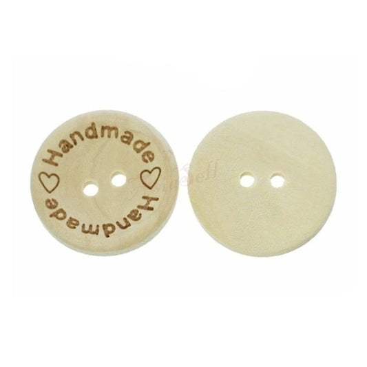 100x 20mm "Handmade Handmade" Round Wooden Buttons Handmade Clothes - - Asia Sell