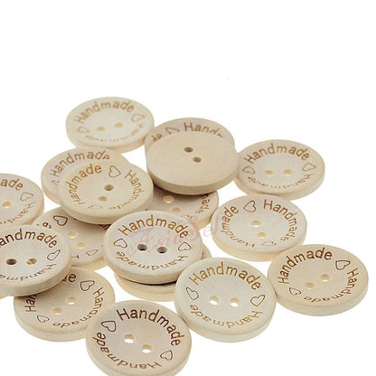 100x 25mm "Handmade Handmade" Round Wooden Buttons Handmade Clothes - - Asia Sell