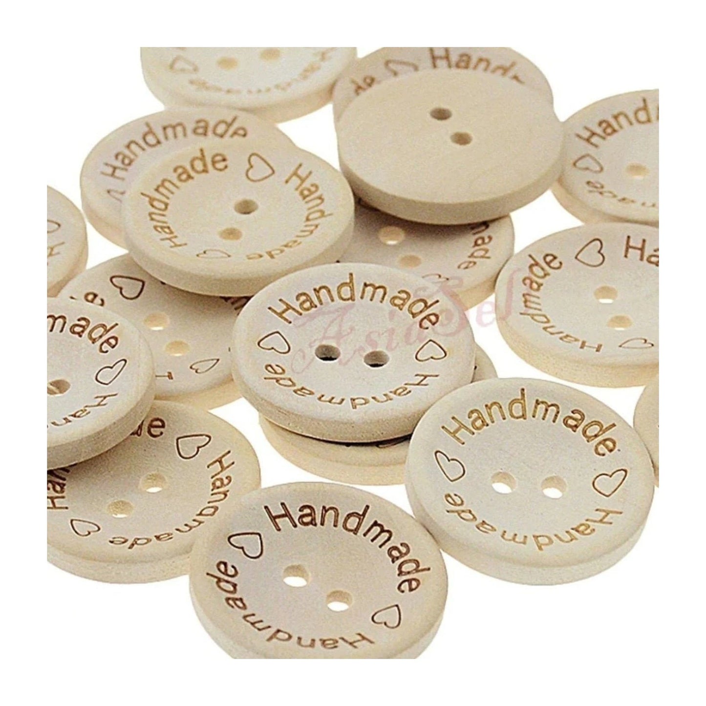 100x 25mm "Handmade Handmade" Round Wooden Buttons Handmade Clothes - - Asia Sell