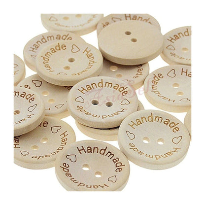 100x 25mm "Handmade Handmade" Round Wooden Buttons Handmade Clothes - - Asia Sell