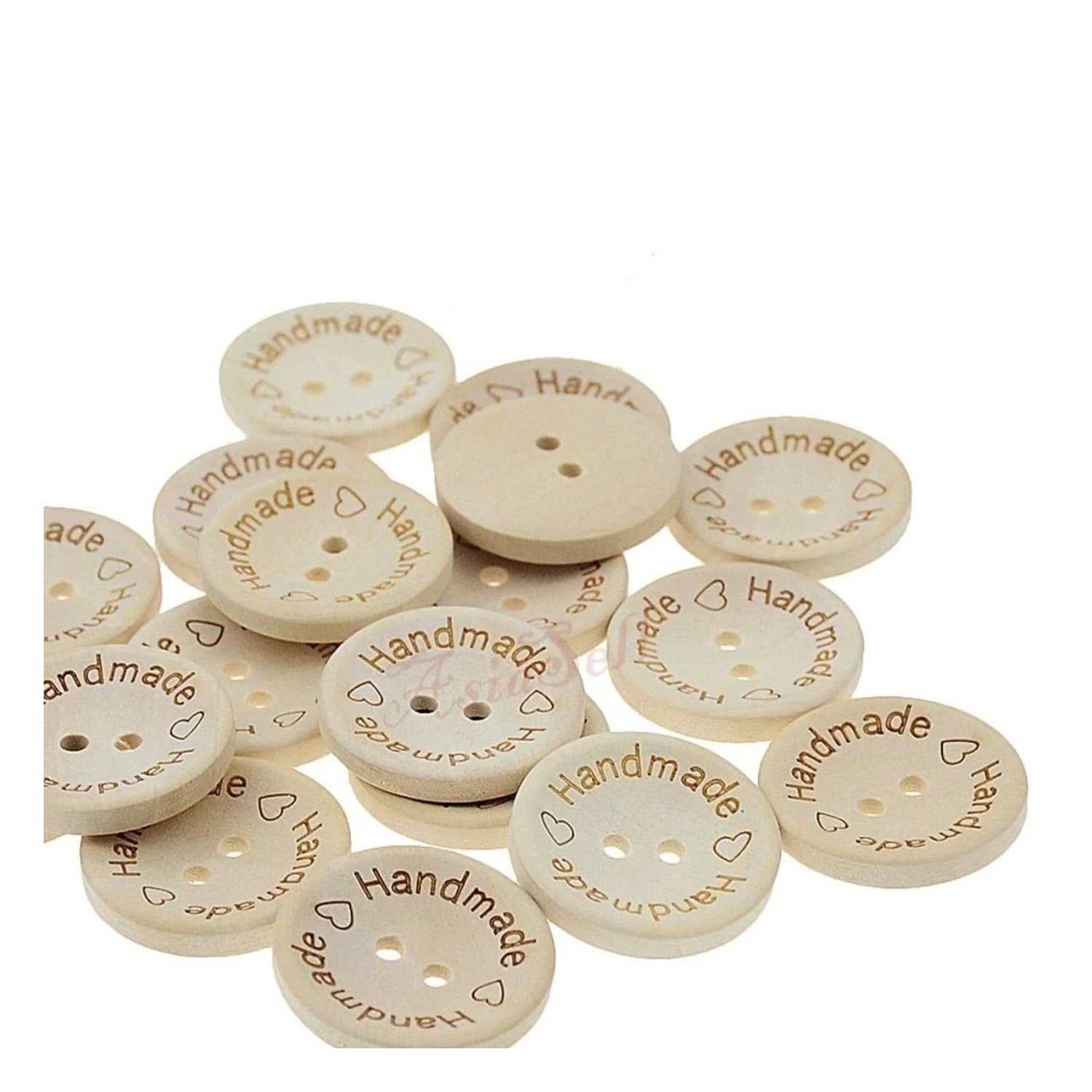 100x 25mm "Handmade Handmade" Round Wooden Buttons Handmade Clothes - - Asia Sell