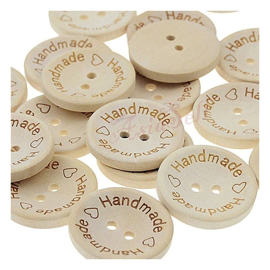 100x 25mm "Handmade Handmade" Round Wooden Buttons Handmade Clothes - - Asia Sell