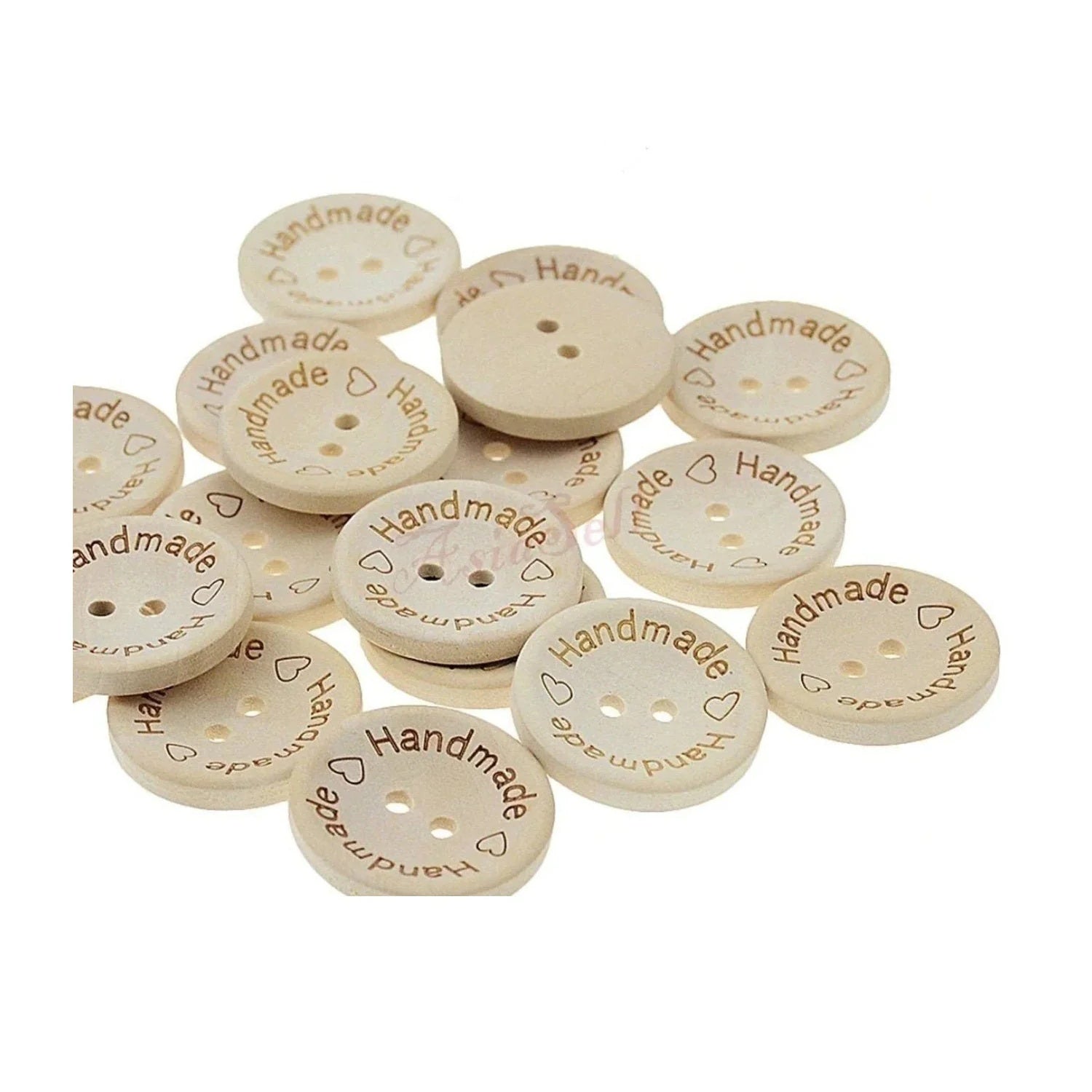 100x 25mm "Handmade Handmade" Round Wooden Buttons Handmade Clothes - - Asia Sell