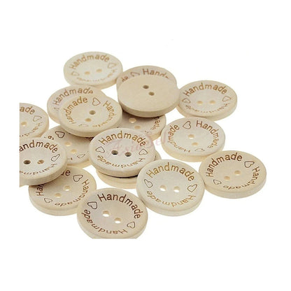 100x 25mm "Handmade Handmade" Round Wooden Buttons Handmade Clothes - - Asia Sell