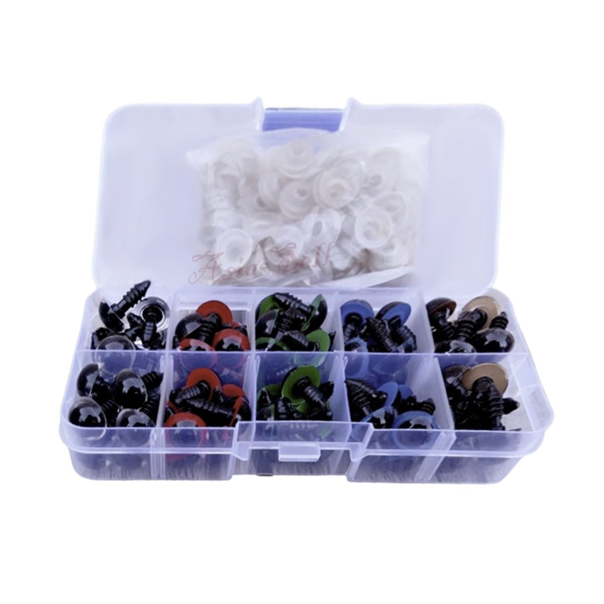 100x 8mm 10mm 12mm 14mm 16mm Colour Safety Screw Eyes with Backings For Puppet Teddy Bear Doll Animal Plastic Eyes - 8mm - Asia Sell