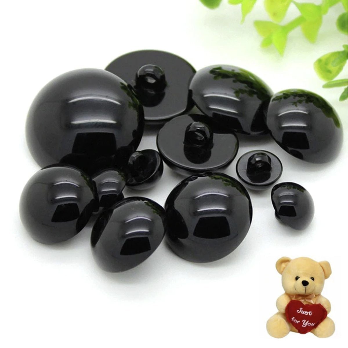 100x 9mm-25mm Buttons Round Mushroom Domed Sewing Loop Shank Black DIY Animal Eyes Toy Teddy - 9mm - - Asia Sell