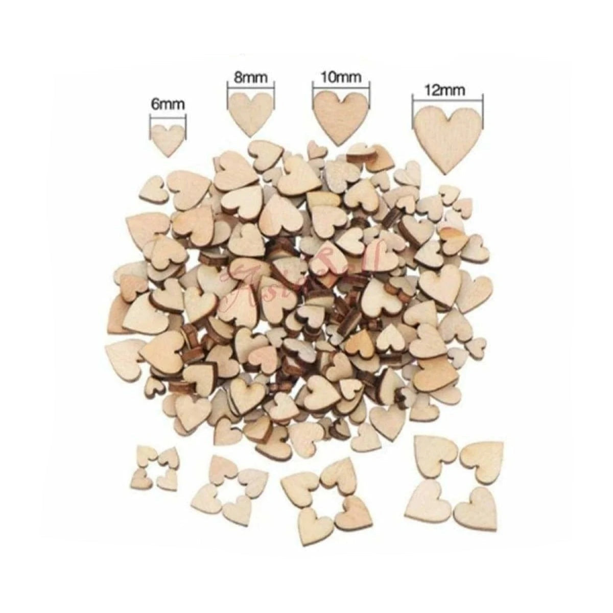 100x Hearts 6,8,10,12mm Wooden DIY Craft Wood - Asia Sell
