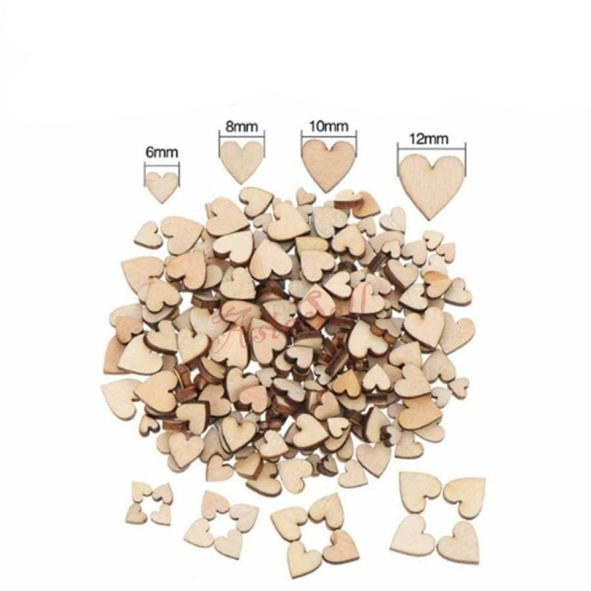 100x Hearts 6,8,10,12mm Wooden DIY Craft Wood - - Asia Sell