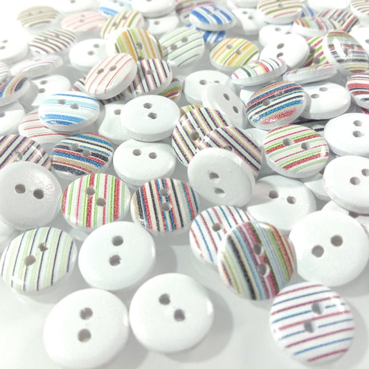 10/25/50/100/200pcs 13mm Mixed Striped Wooden Buttons Clothes 2-Hole Crafts - 10pcs - Asia Sell