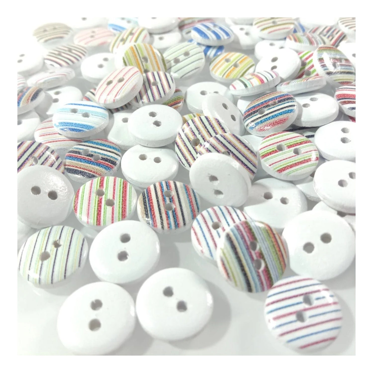 10/25/50/100/200pcs 13mm Mixed Striped Wooden Buttons Clothes 2-Hole Crafts - 10pcs - Asia Sell