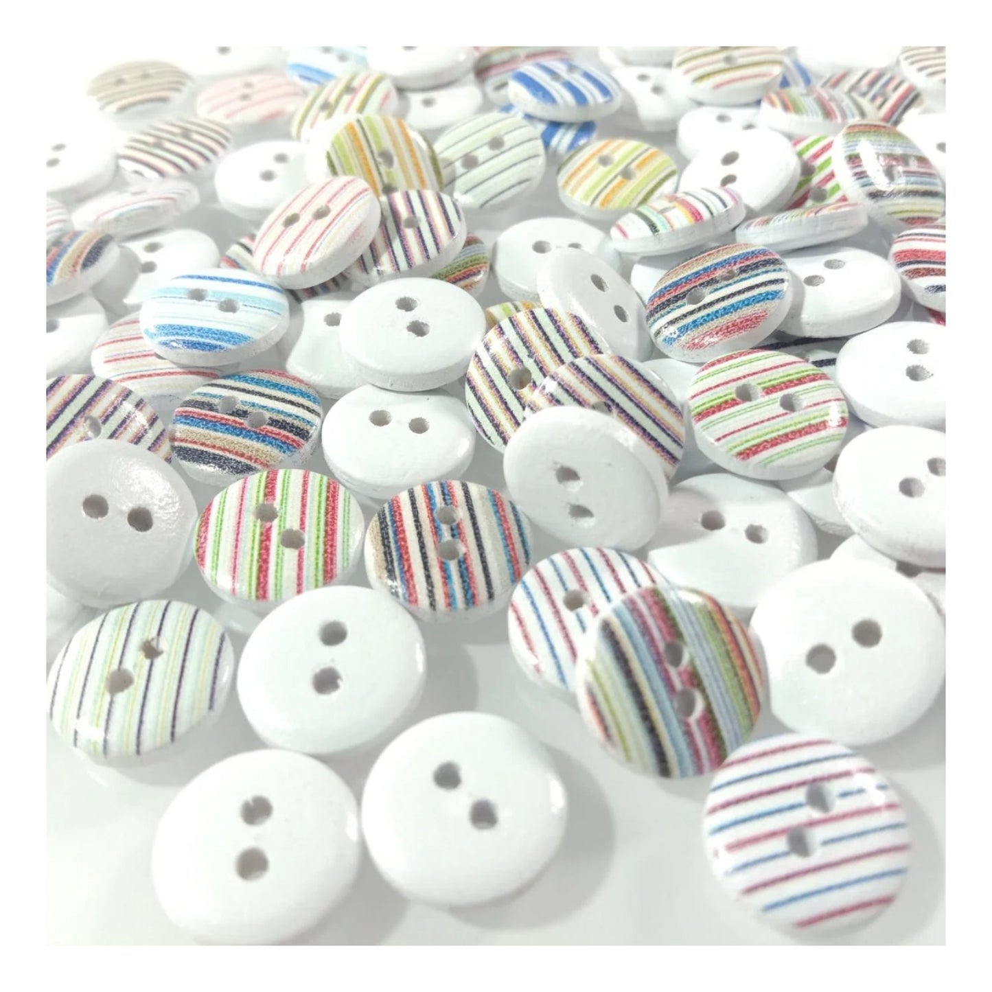 10/25/50/100/200pcs 13mm Mixed Striped Wooden Buttons Clothes 2-Hole Crafts - 10pcs - Asia Sell