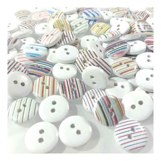 10/25/50/100/200pcs 13mm Mixed Striped Wooden Buttons Clothes 2-Hole Crafts - 10pcs - Asia Sell