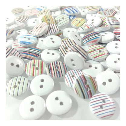 10/25/50/100/200pcs 13mm Mixed Striped Wooden Buttons Clothes 2-Hole Crafts - 10pcs - Asia Sell