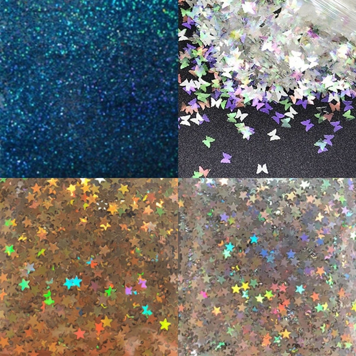 10g Holographic Nail Art Decals Silver Gold Stars Butterflies Bling Decorations 0.2mm - Silver Butterfly Sequins - Asia Sell