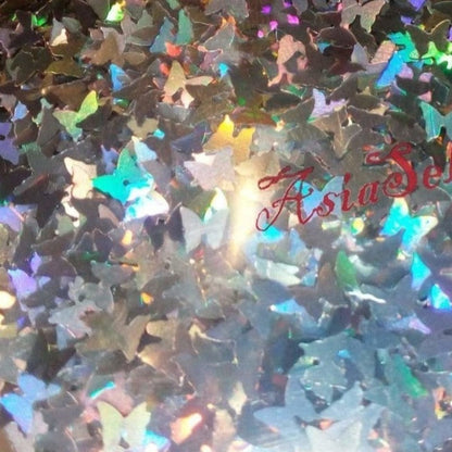 10g Holographic Nail Art Decals Silver Gold Stars Butterflies Bling Decorations 0.2mm - Silver Butterfly Sequins - - Asia Sell