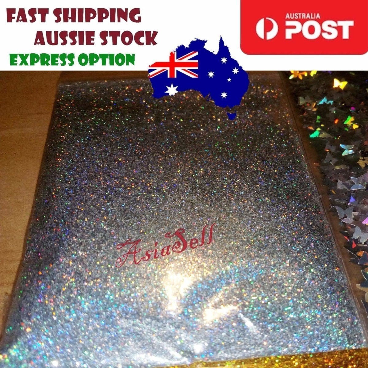 10g Holographic Nail Art Decals Silver Gold Stars Butterflies Bling Decorations 0.2mm - Silver fine powder - Asia Sell