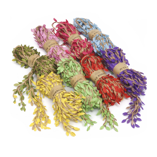 10m Artificial Vine Green Leaf Hessian Jute Twine Rope Vine Burlap Wedding Decoration Craft on a white background