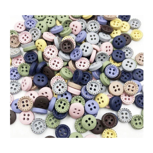 25/200pcs 10mm Buttons 4-Holes Flatback Wooden Multicoloured Dashed Pattern