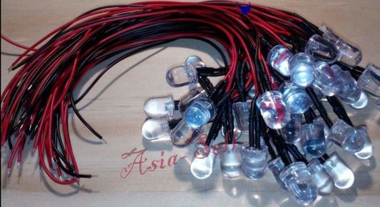 10pcs 10mm 12V Wired LEDs White Blue Green Red Yellow Pink Cables 8000MCD LED - Red - - Asia Sell