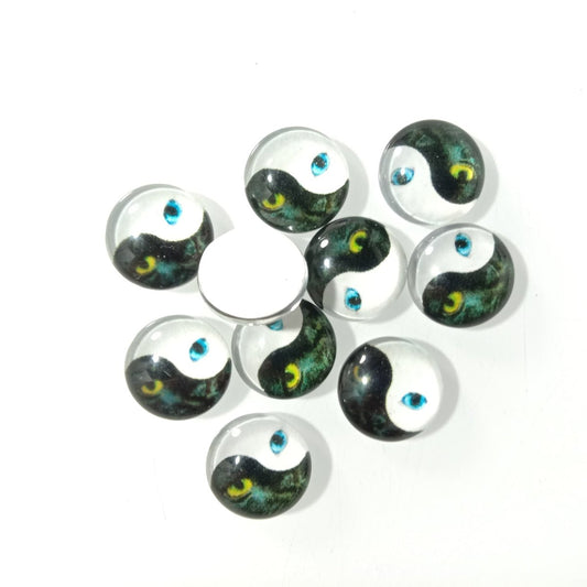 10pcs 12mm or 5pcs 20mm Yin and Yang Photo Glass Cabochons Eyes Coloured - 12mm 10pcs - Asia Sell