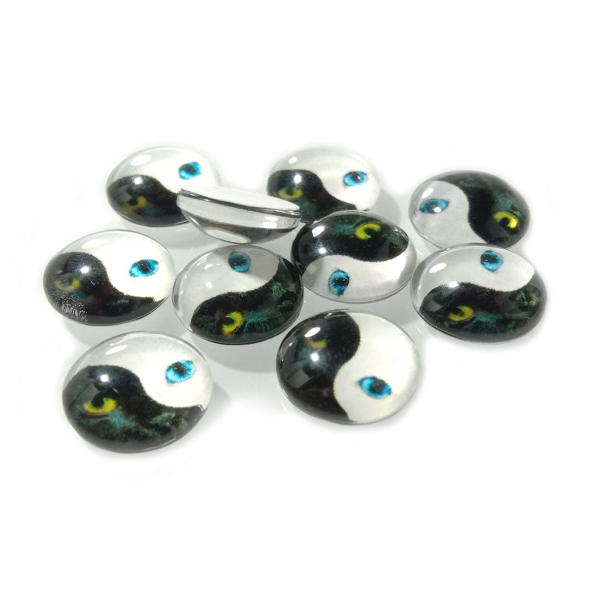 12mm 10pcs Yin and Yang Photo Glass Cabochons Eyes Coloured - Asia Sell