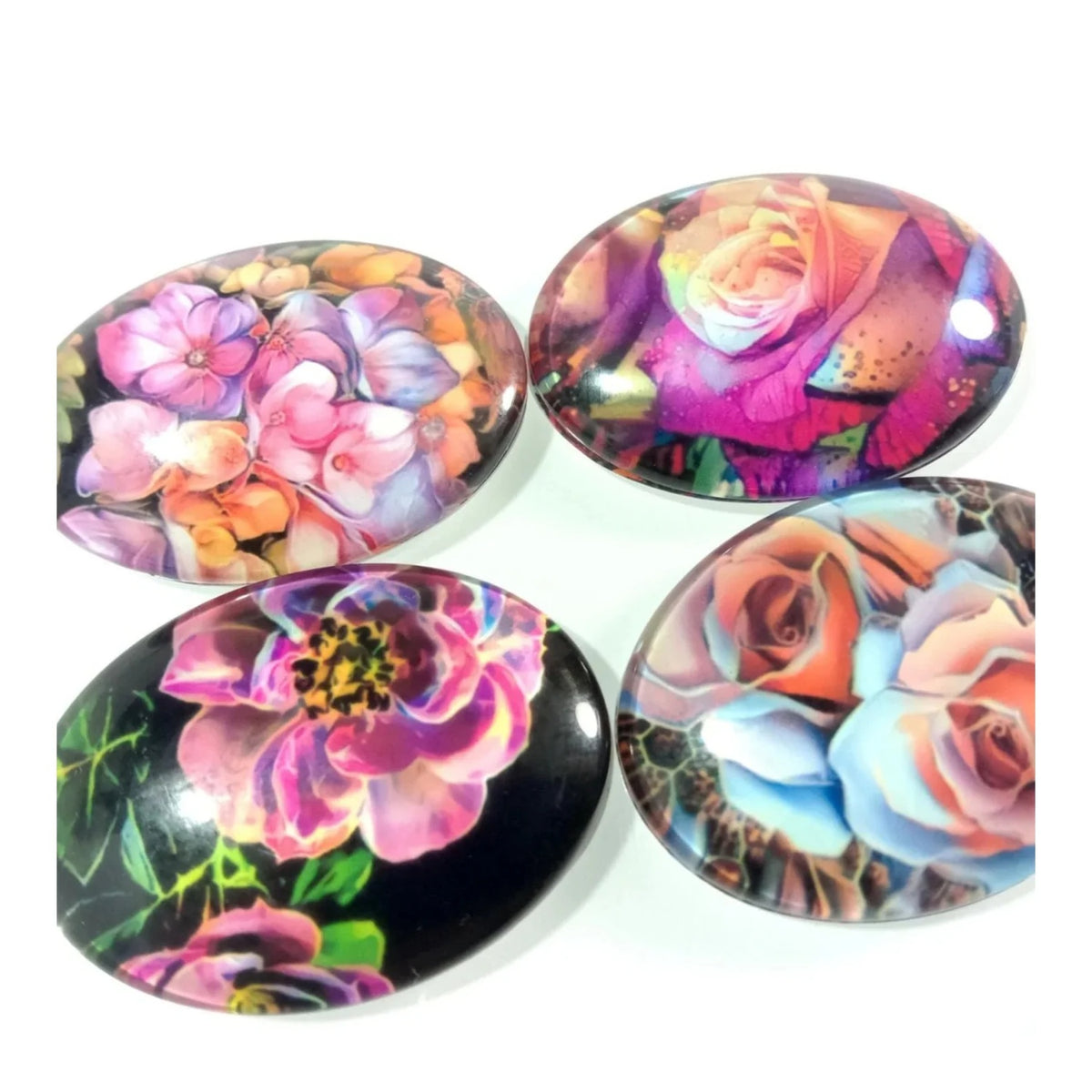 10pcs 13x18mm/18x25mm/30x40mm Oval Photo Glass Cabochon Vintage Flowers Rose Daisy Flat Back