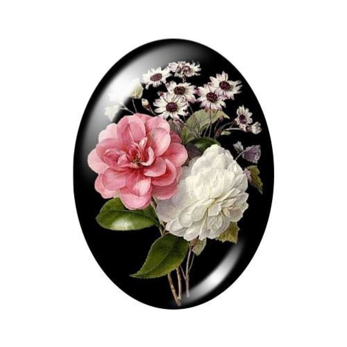 10pcs 13x18mm/18x25mm/30x40mm Oval Photo Glass Cabochon Vintage Flowers Rose Daisy Flat Back - 13x18mm Black - Asia Sell