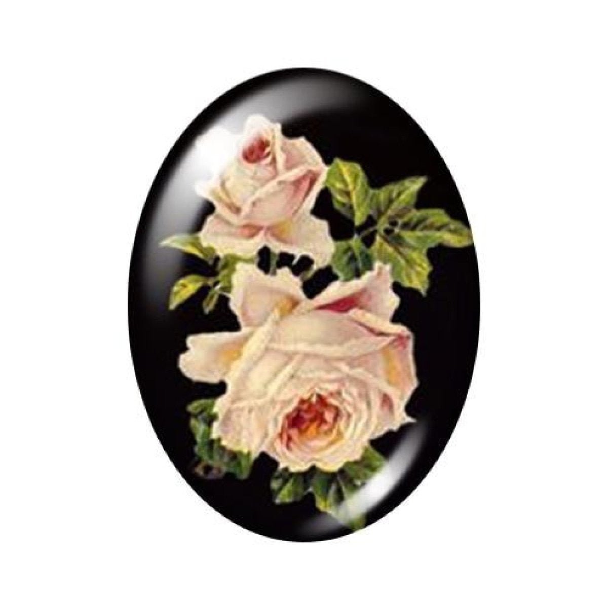 10pcs 13x18mm/18x25mm/30x40mm Oval Photo Glass Cabochon Vintage Flowers Rose Daisy Flat Back - 13x18mm Black - Asia Sell