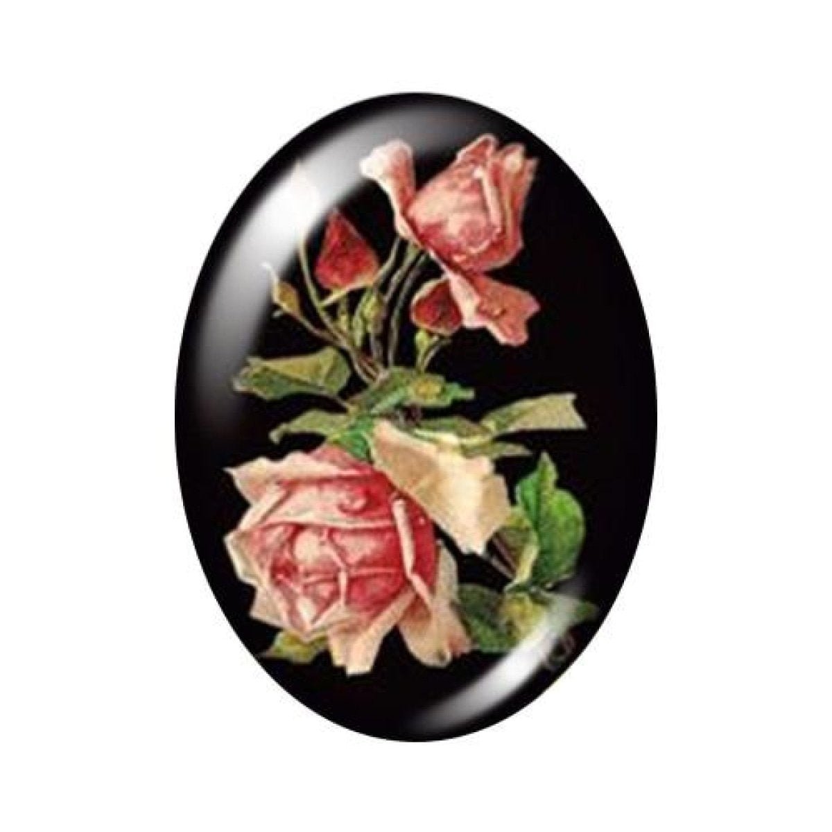 10pcs 13x18mm/18x25mm/30x40mm Oval Photo Glass Cabochon Vintage Flowers Rose Daisy Flat Back - 13x18mm Black - Asia Sell