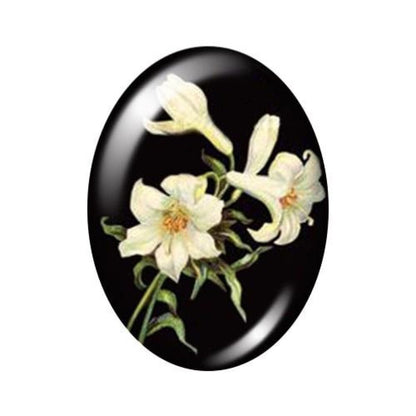 10pcs 13x18mm/18x25mm/30x40mm Oval Photo Glass Cabochon Vintage Flowers Rose Daisy Flat Back - 13x18mm Black - - Asia Sell