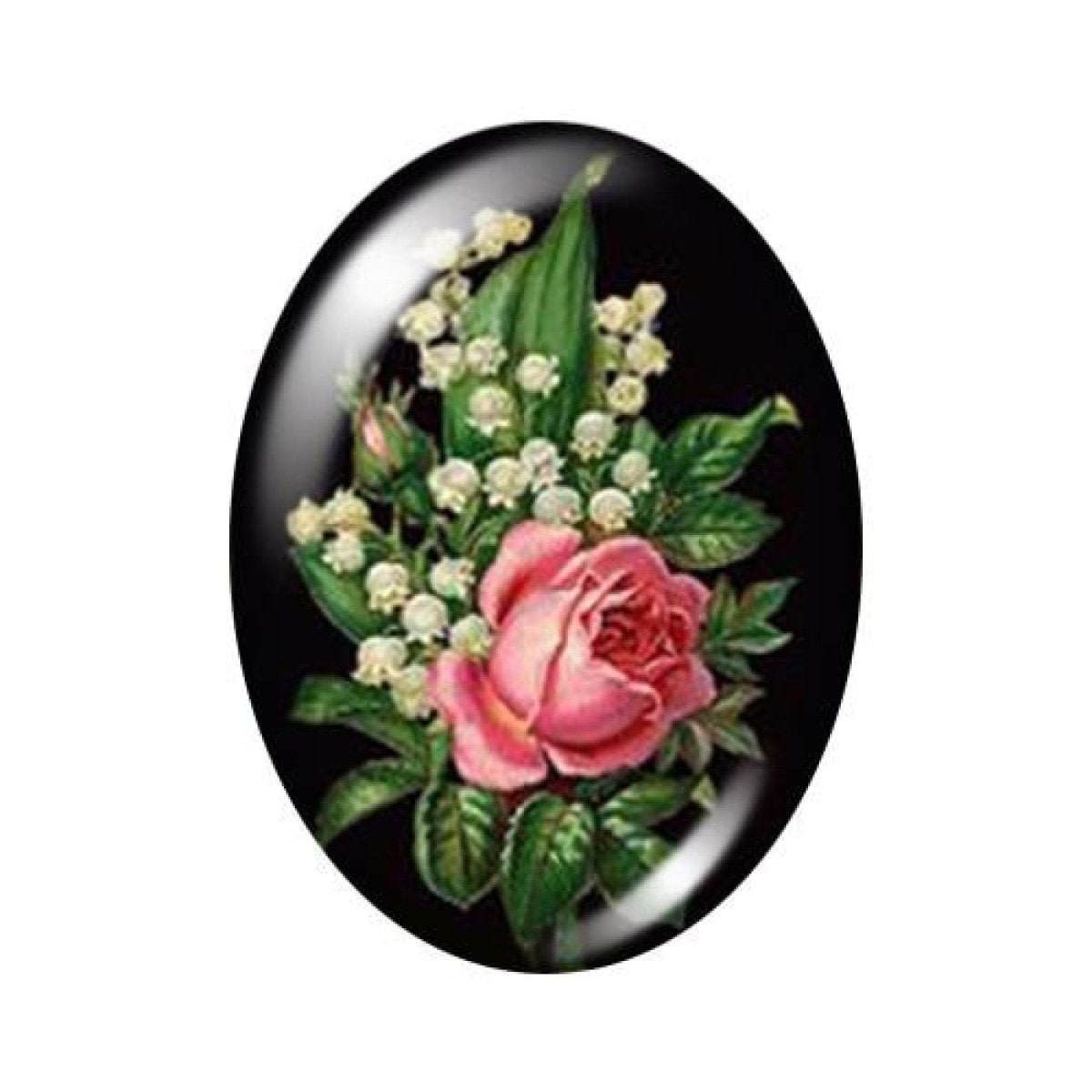 10pcs 13x18mm/18x25mm/30x40mm Oval Photo Glass Cabochon Vintage Flowers Rose Daisy Flat Back - 13x18mm Black - Asia Sell