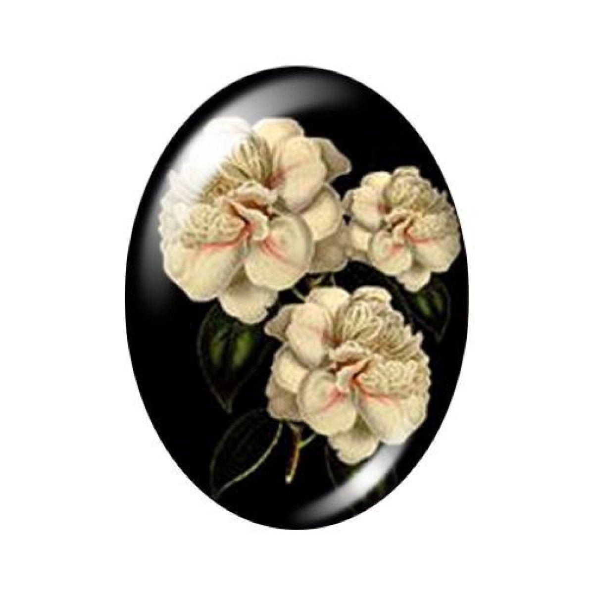 10pcs 13x18mm/18x25mm/30x40mm Oval Photo Glass Cabochon Vintage Flowers Rose Daisy Flat Back - 13x18mm Black - Asia Sell