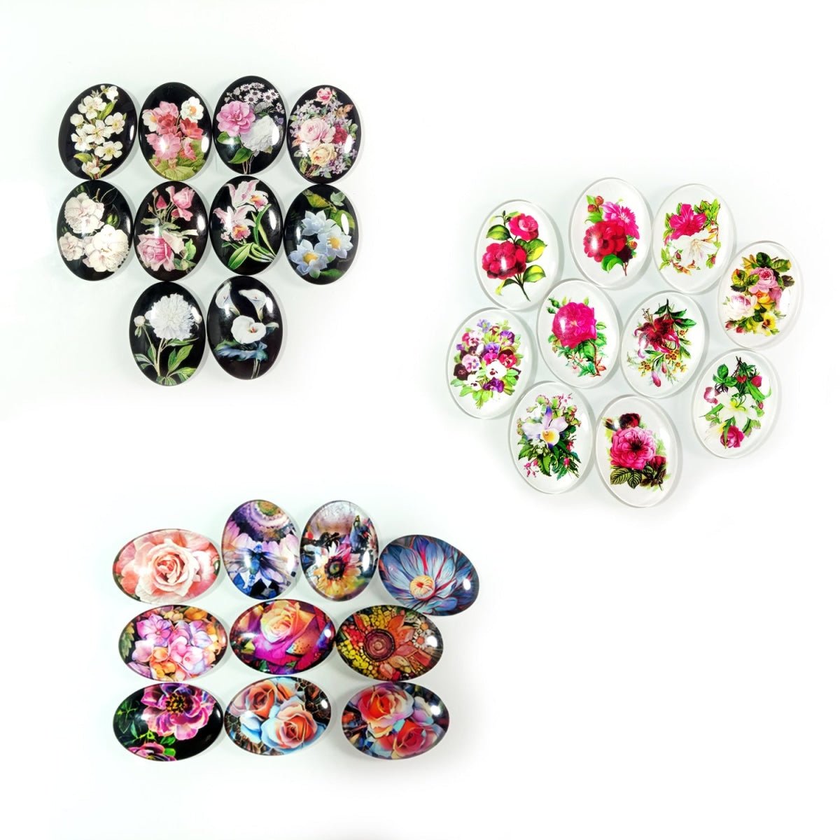 10pcs 13x18mm/18x25mm/30x40mm Oval Photo Glass Cabochon Vintage Flowers Rose Daisy Flat Back - 13x18mm Black - Asia Sell