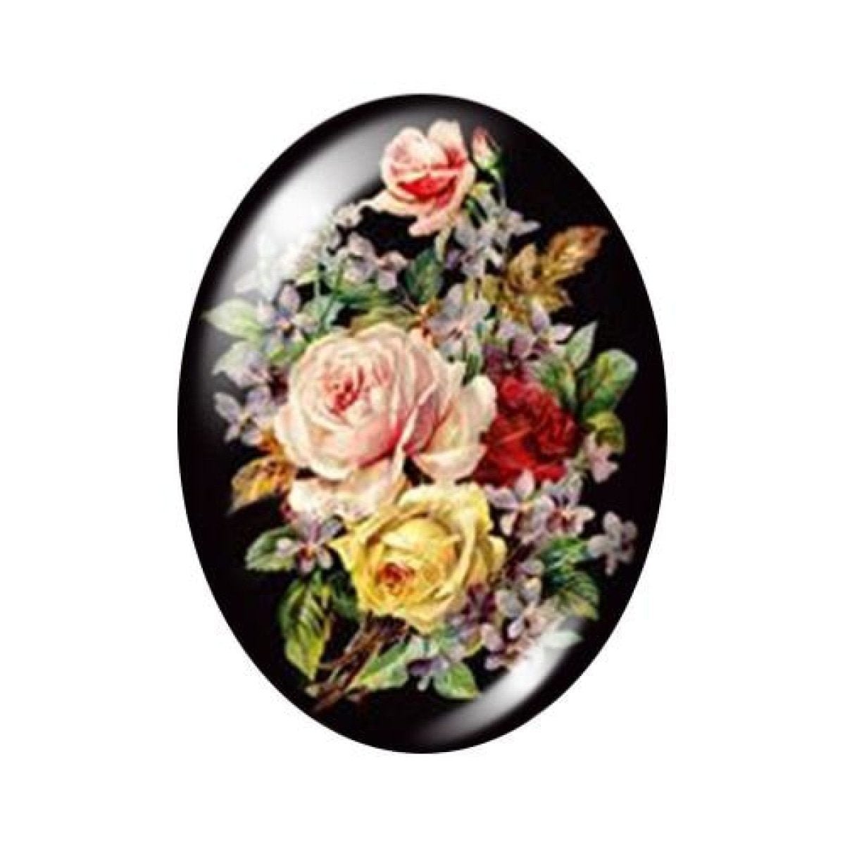 10pcs 13x18mm/18x25mm/30x40mm Oval Photo Glass Cabochon Vintage Flowers Rose Daisy Flat Back - 13x18mm Black - Asia Sell