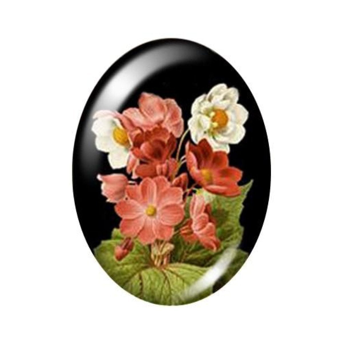 10pcs 13x18mm/18x25mm/30x40mm Oval Photo Glass Cabochon Vintage Flowers Rose Daisy Flat Back - 13x18mm Black - Asia Sell