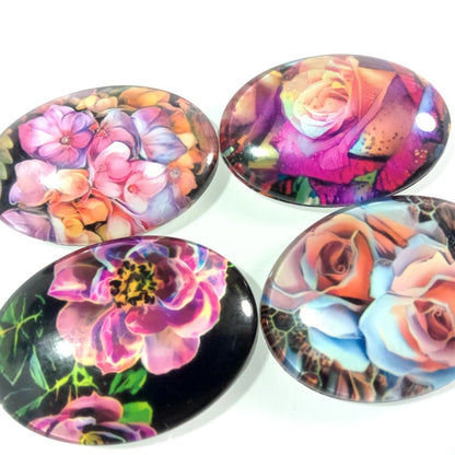 10pcs 13x18mm/18x25mm/30x40mm Oval Photo Glass Cabochon Vintage Flowers Rose Daisy Flat Back - 13x18mm Colourful - - Asia Sell