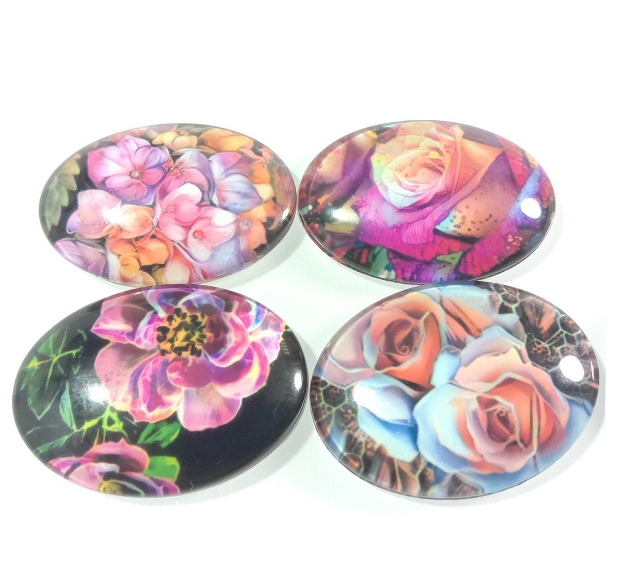 10pcs 13x18mm/18x25mm/30x40mm Oval Photo Glass Cabochon Vintage Flowers Rose Daisy Flat Back - 13x18mm Colourful - Asia Sell